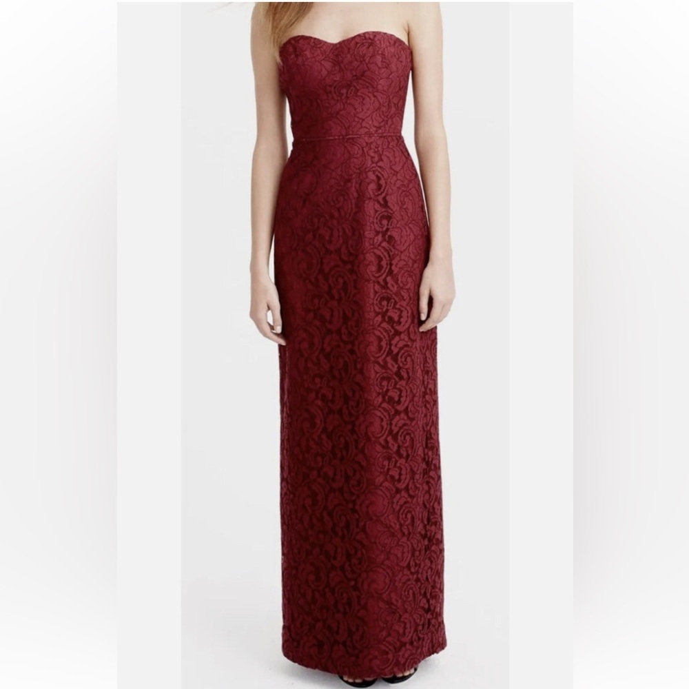 J. Crew Natasha Strapless Lace Maxi Dress in Deep Wine | 6